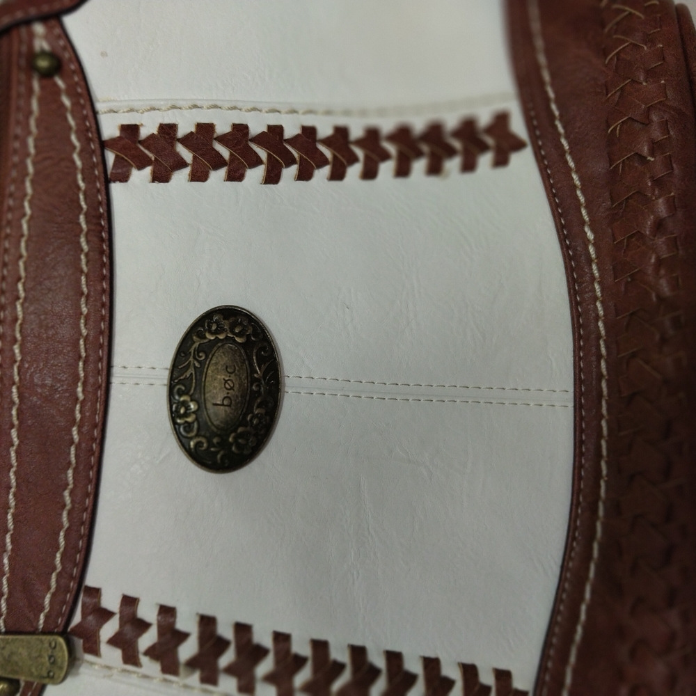 B.O.C. White and Brown Leather Bag